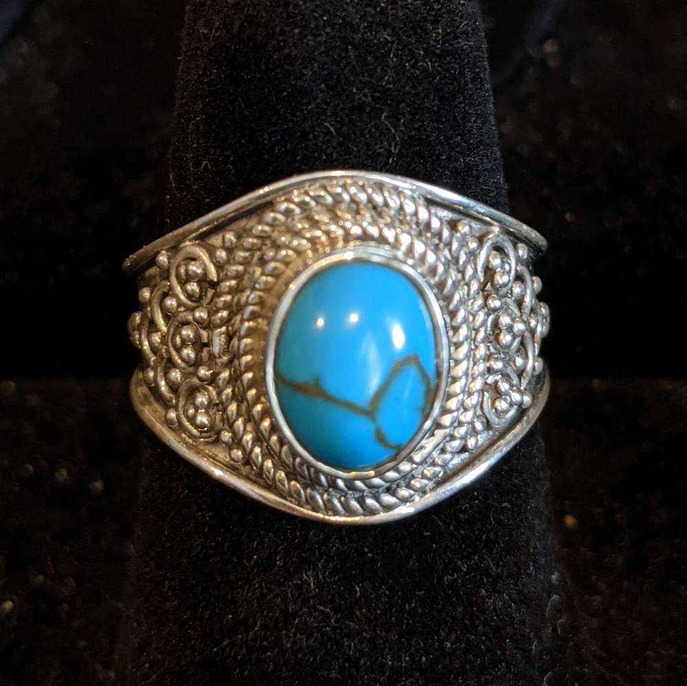 Blue Copper Turquiose 925 silver ring, size 7.5